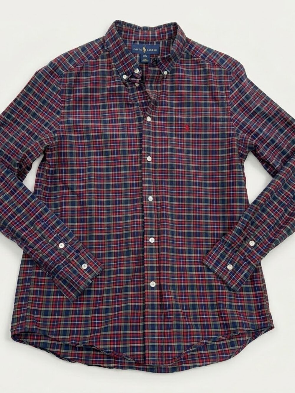 Polo Ralph Lauren Tartan Plaid Cotton Button Shirt Blue Red Green Boys XL 18-20